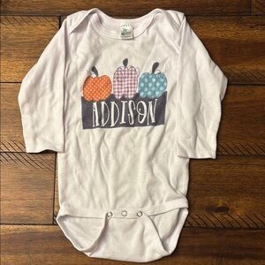 White Long Sleeve Baby Onesie with Pumpkin Design